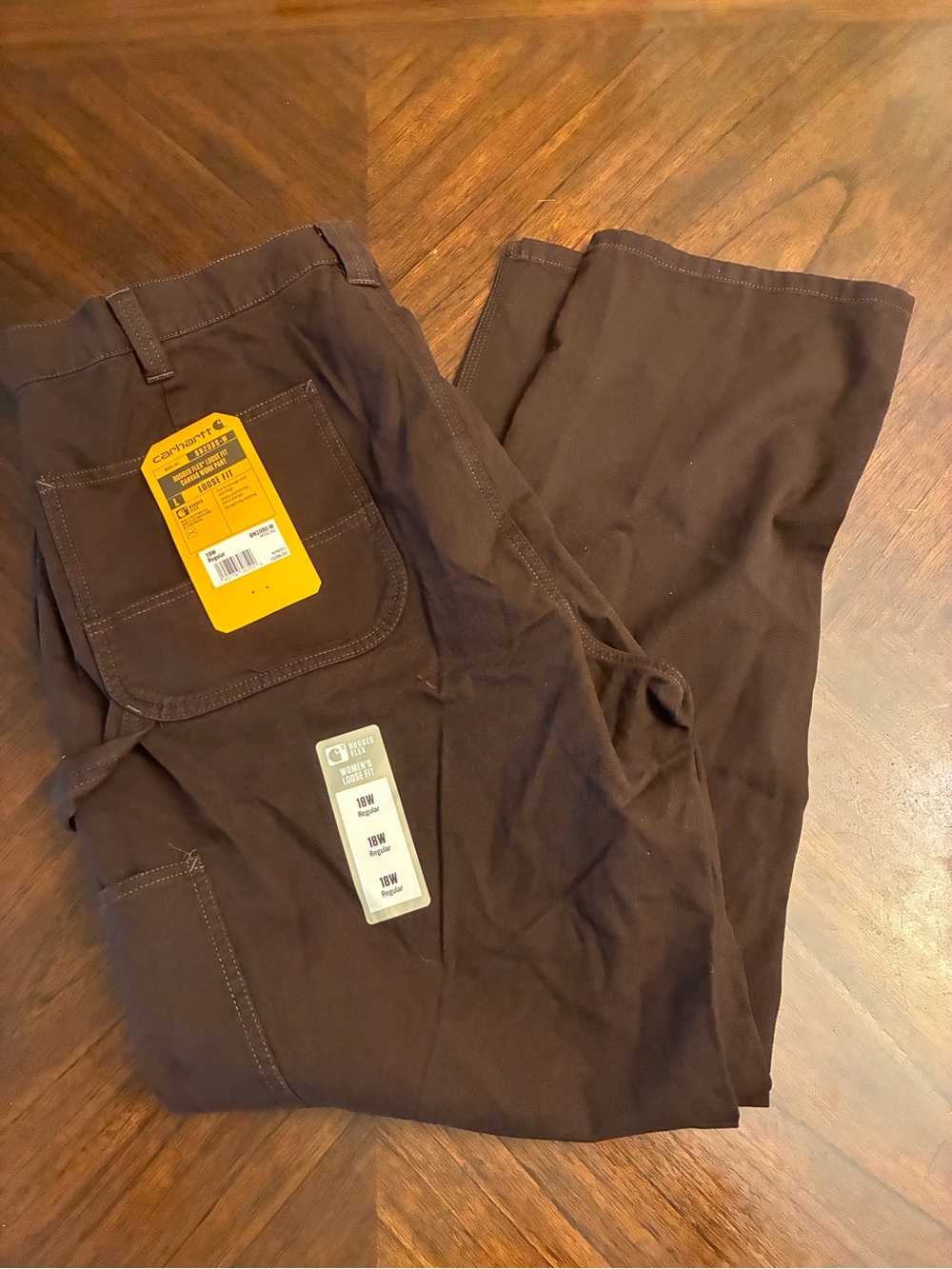 Carhartt womens Rugged Flex Loose Canvas Work Utility Pants, Dark Brown, 18 New